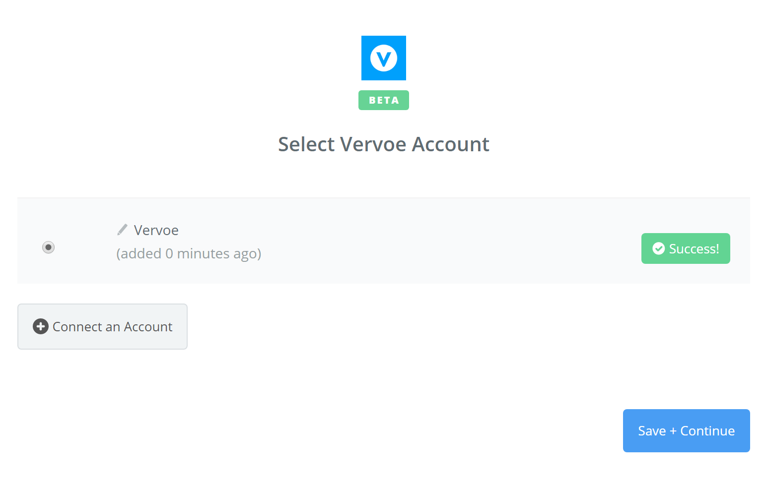 Vervoe connection successfull