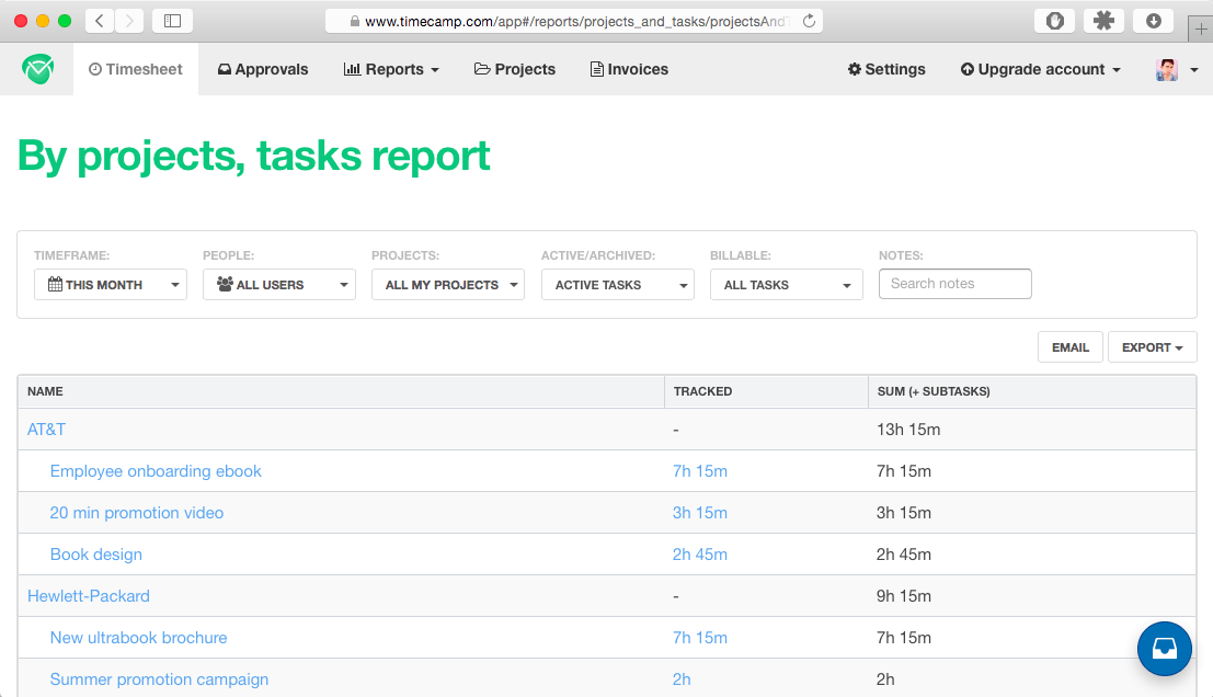 Timecamp offers timesheet-focused time tracking with powerful reporting