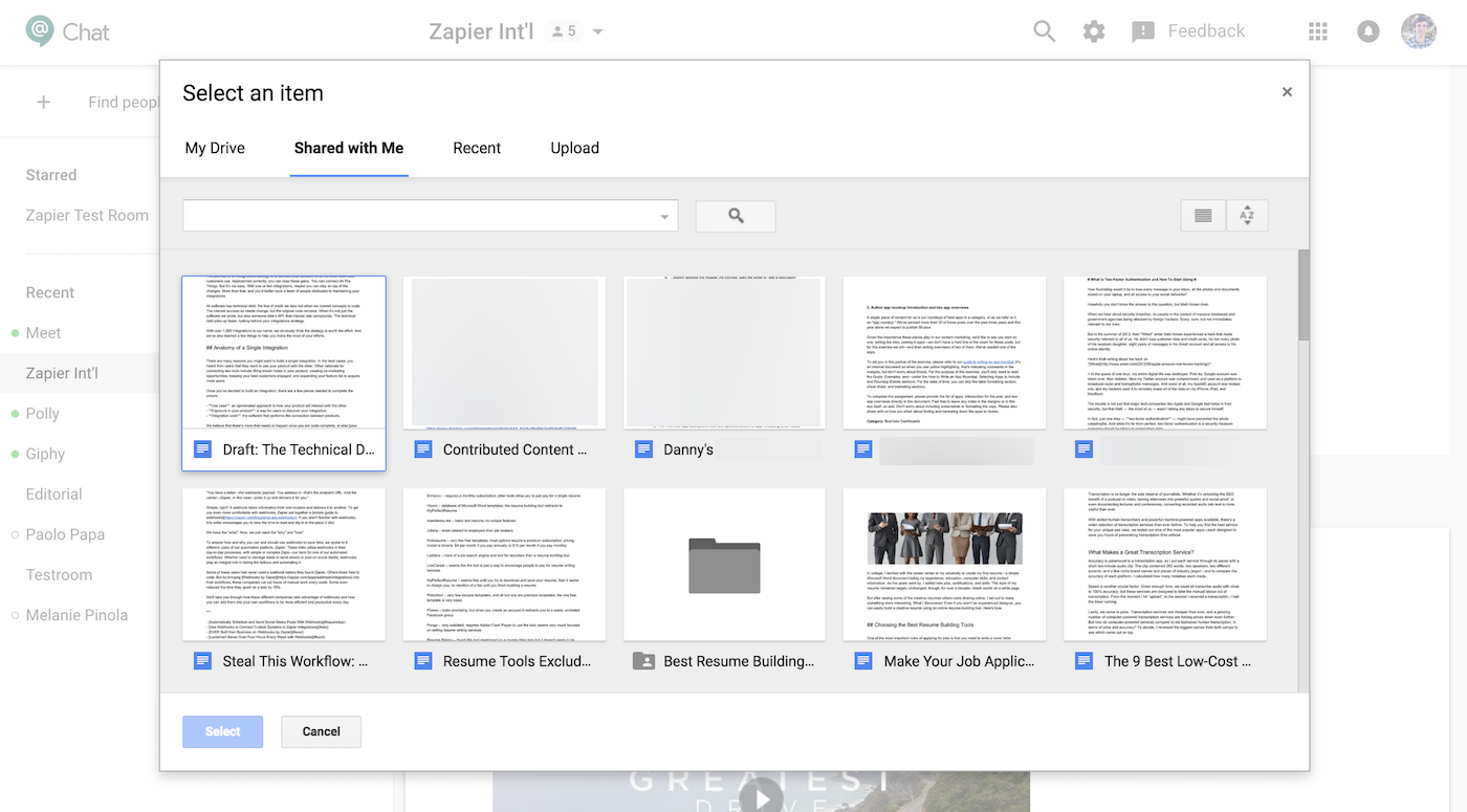 Select Document from Google Drive