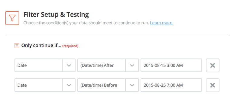 date and time range in a filter