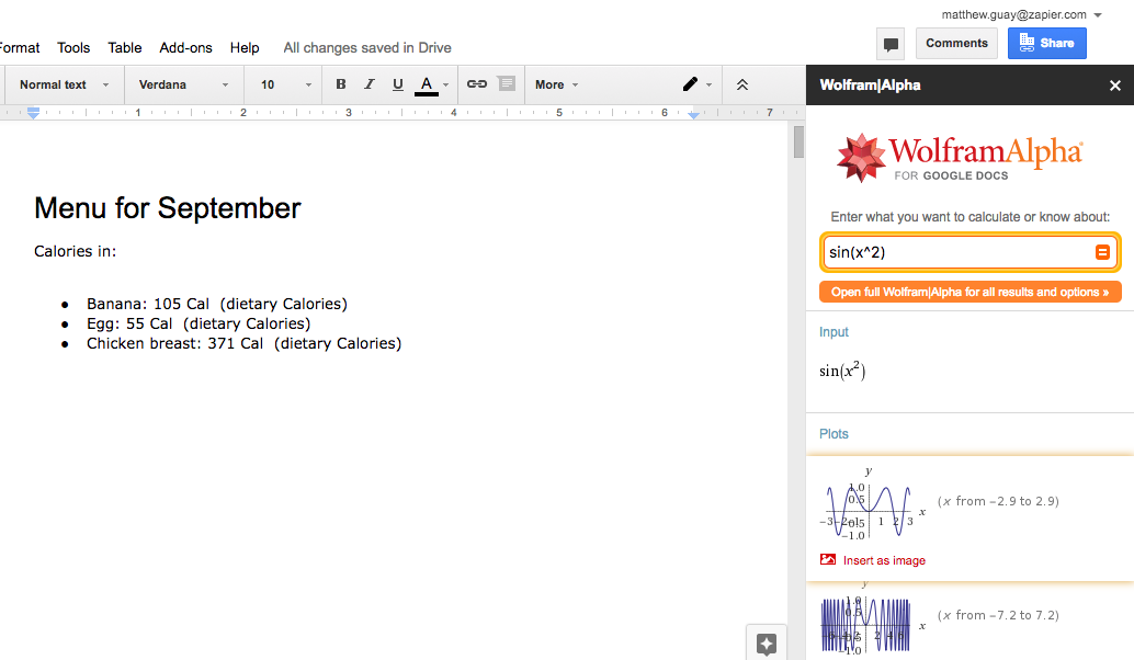 Wolfram Alpha for Google Docs