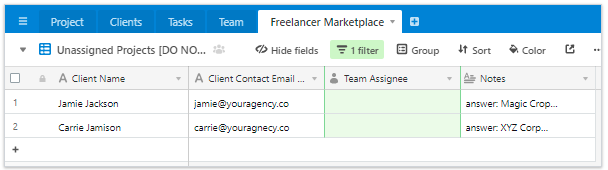 Airtable freelancer grid