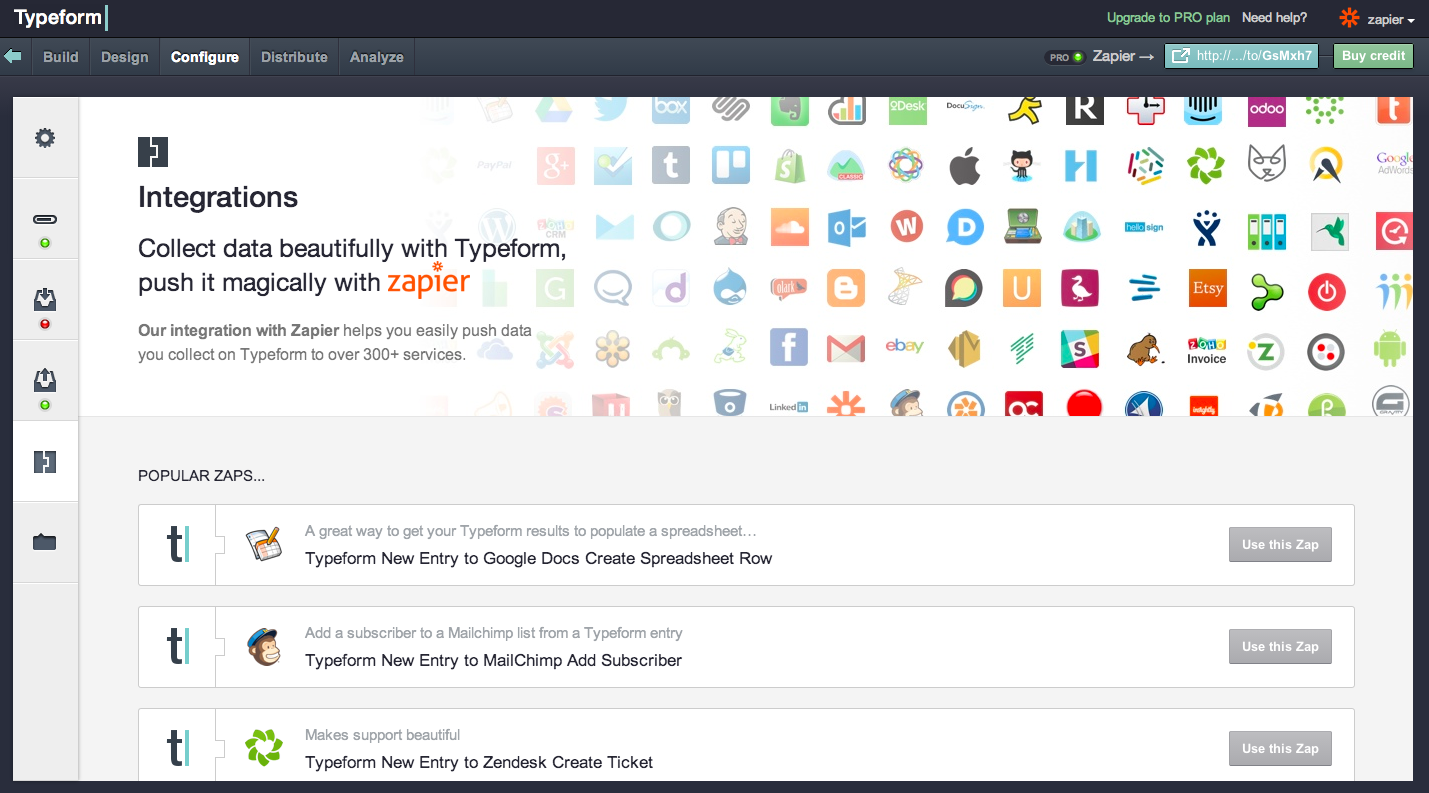 recommended Zaps inside Typeform
