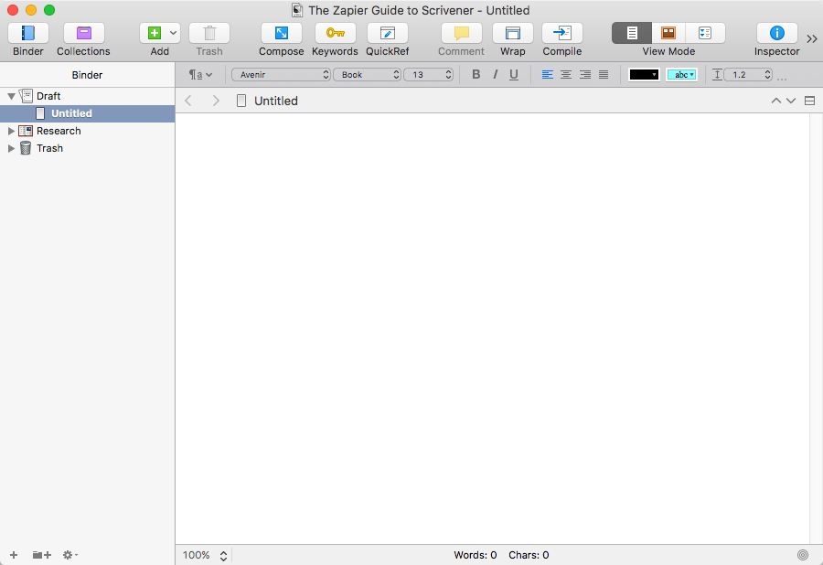 New Blank Scrivener Document