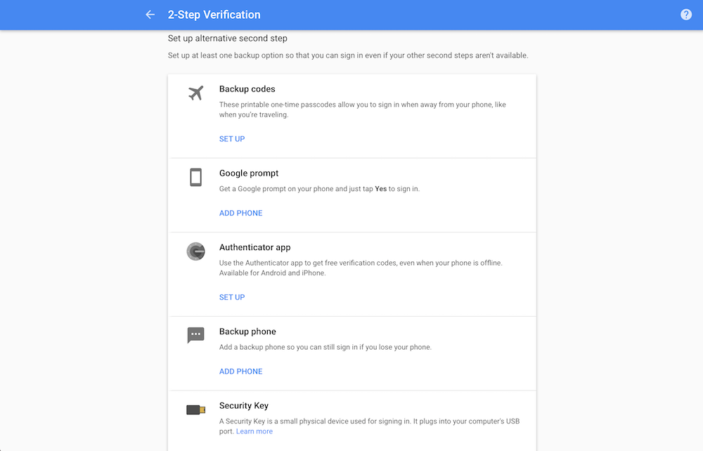 Add other two-factor authentication to Google