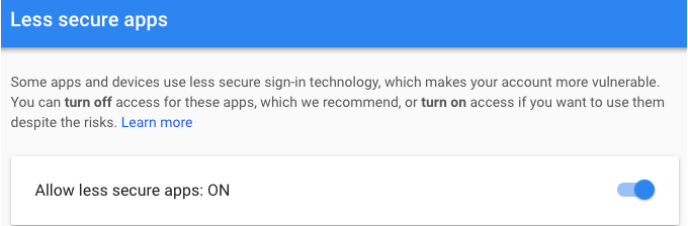 Google allow less secure apps setting