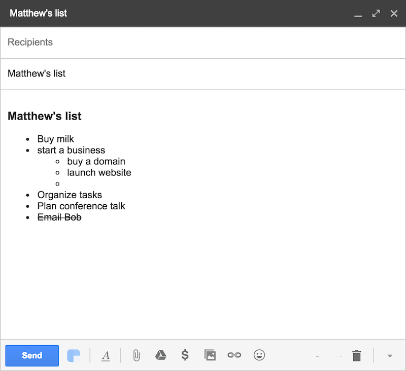 email Google Tasks list