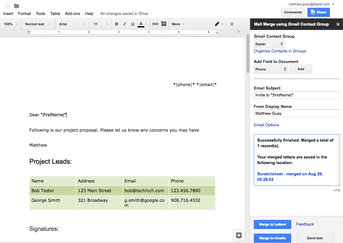 mail merge for google docs