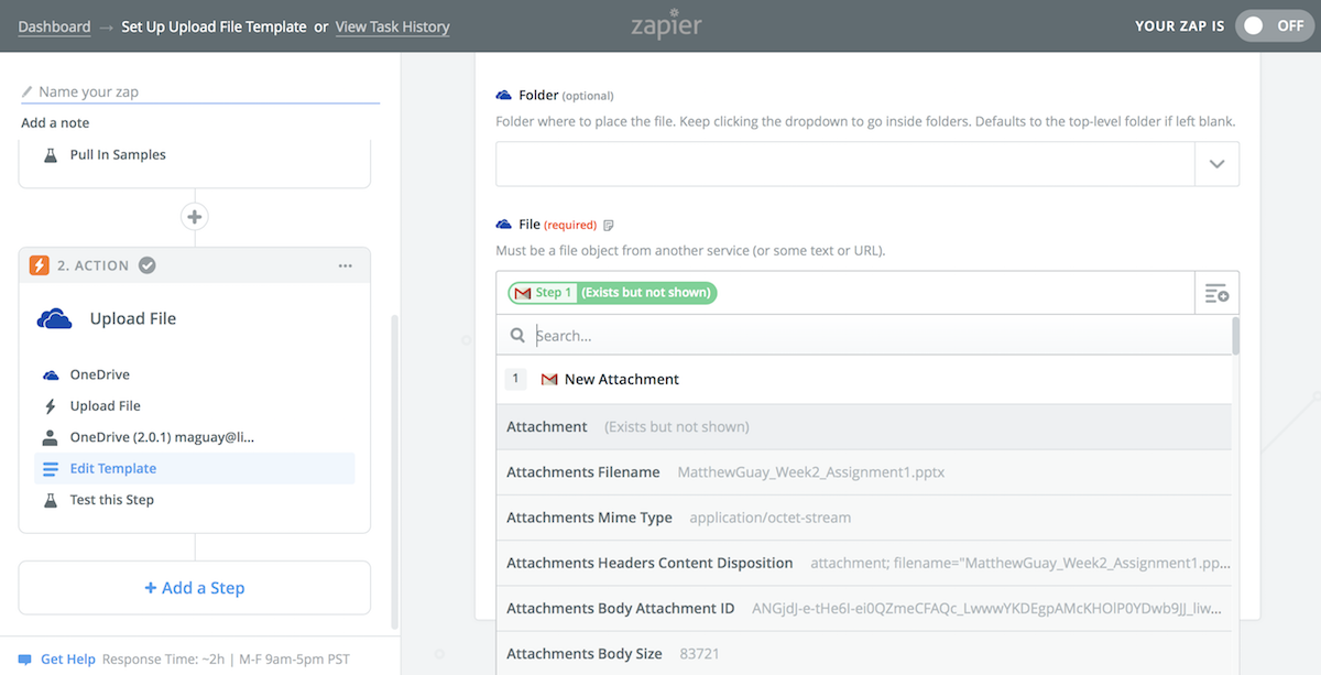 Zapier copy file to OneDrive