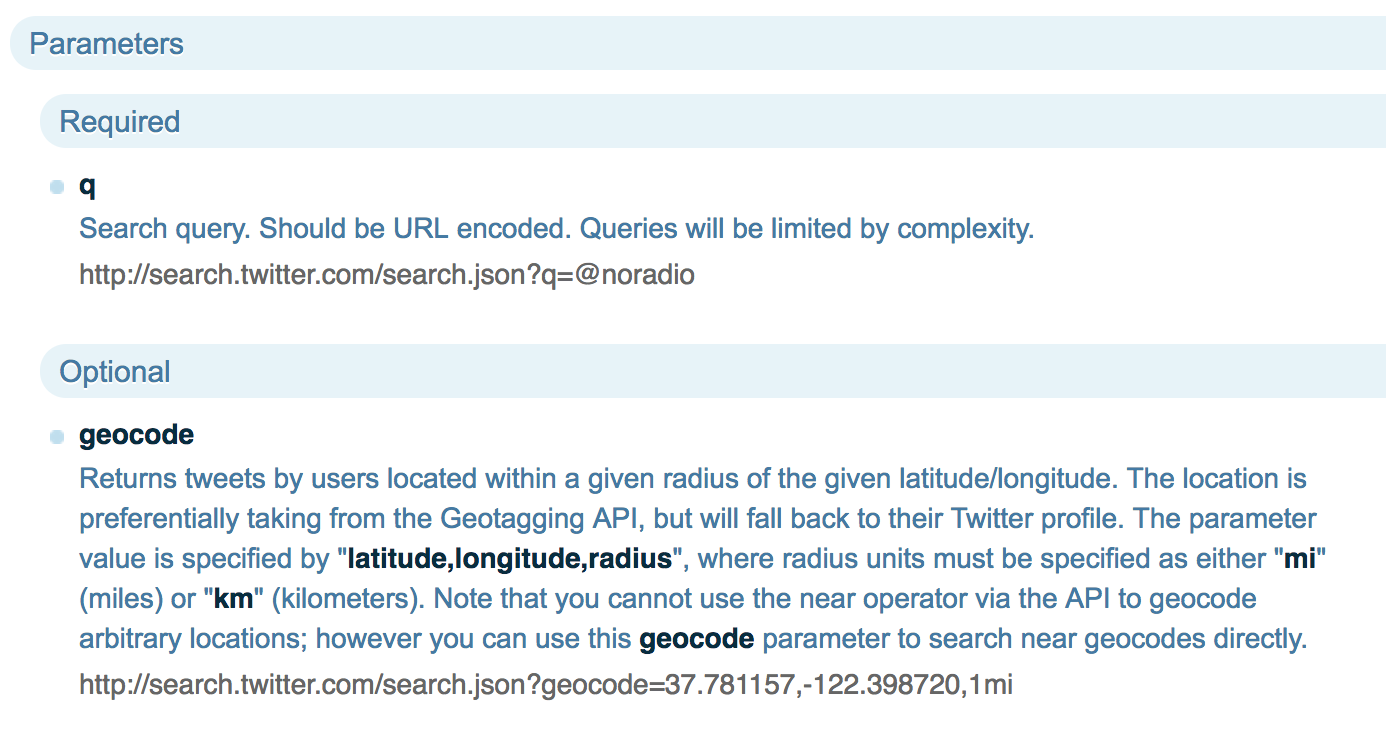 Twitter API v1 search parameters