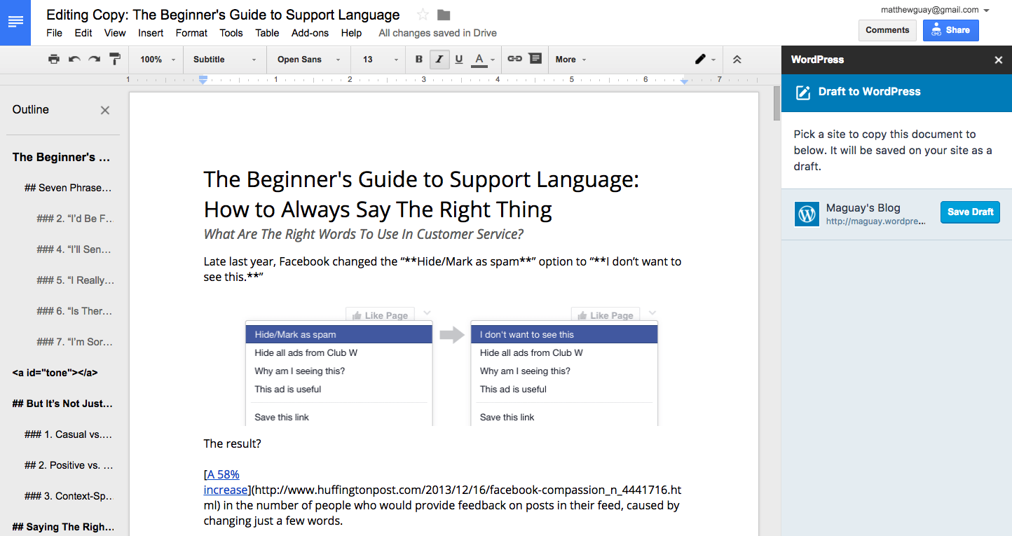WordPress in Google Docs