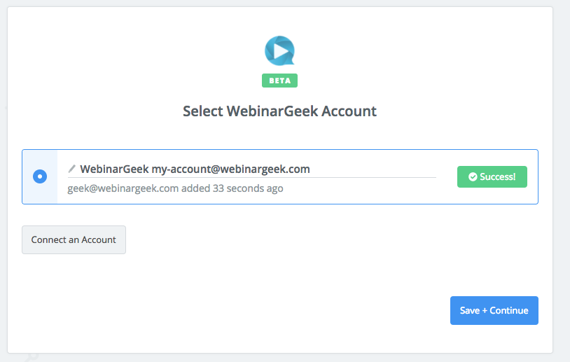 WebinarGeek connection successful