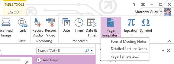 Use Recent OneNote Template