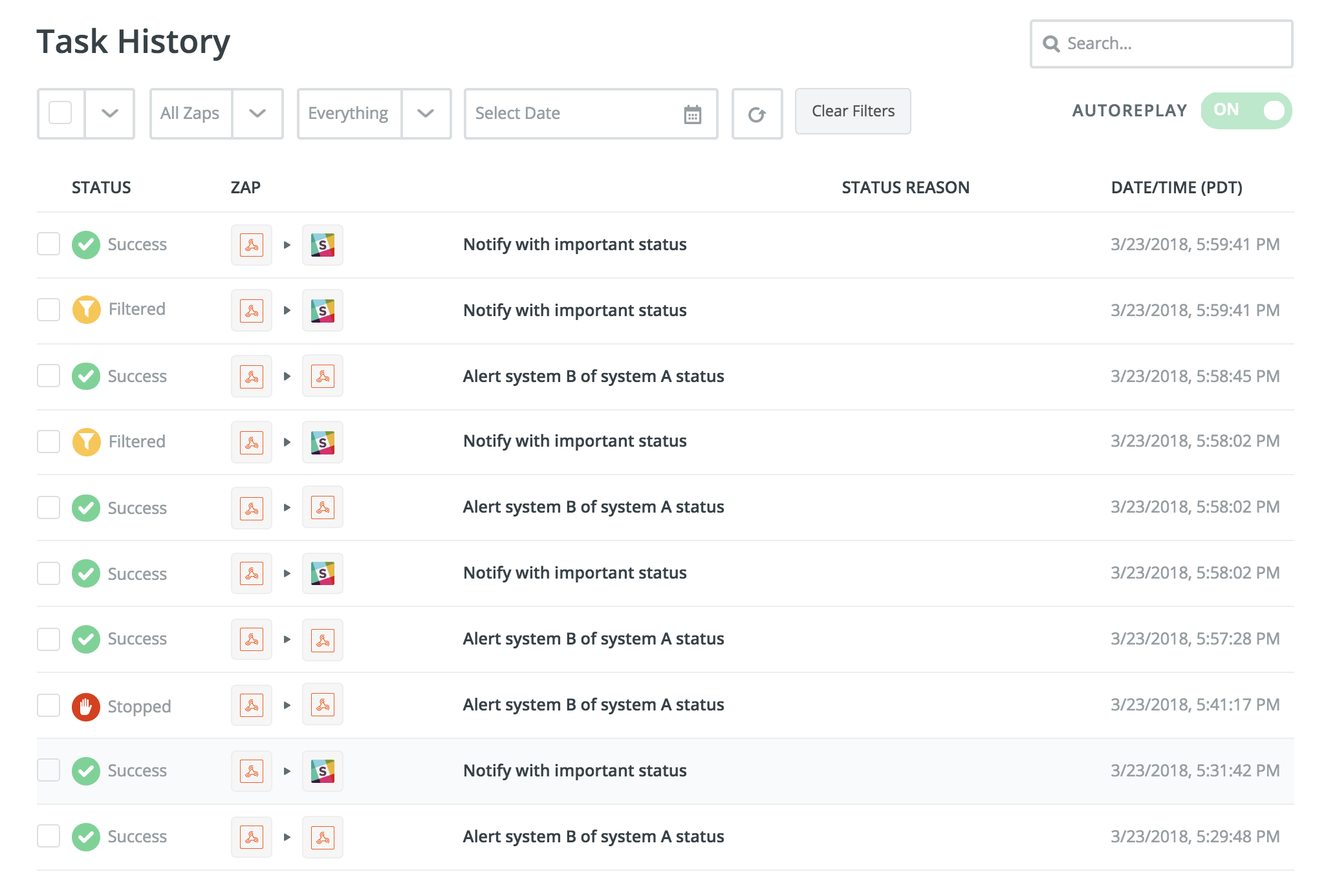 Webhook task history