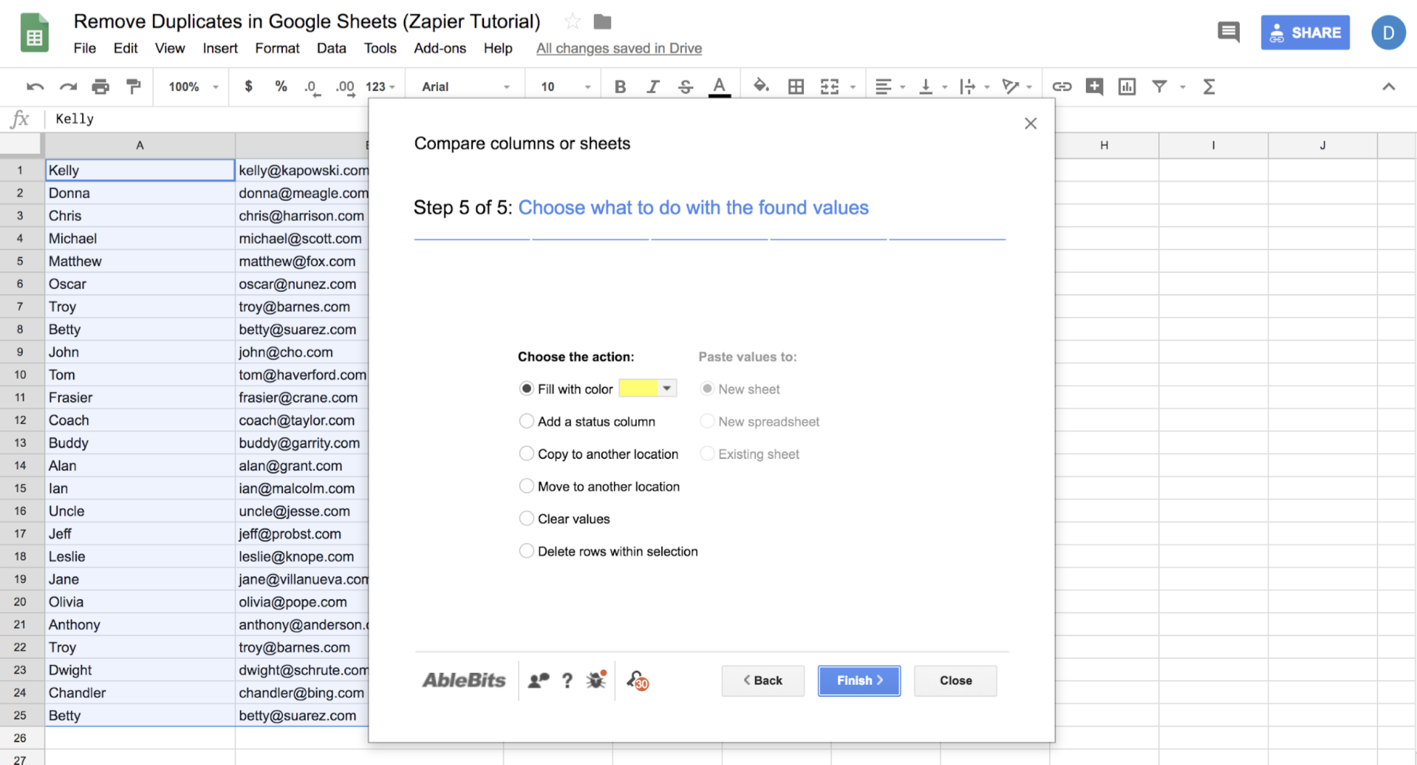 Choose what to do with the found values