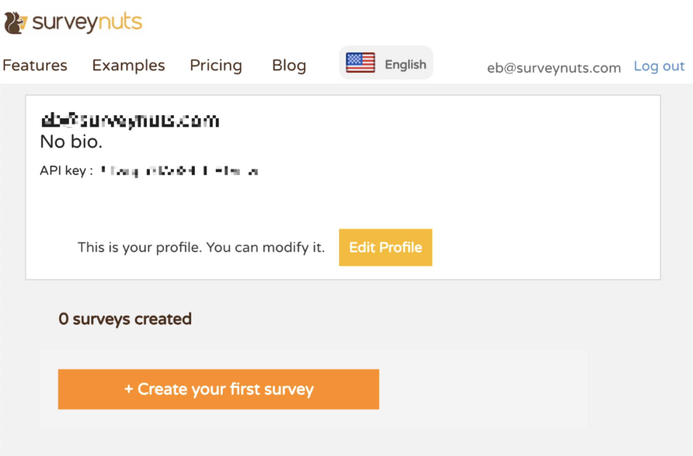 SurveyNuts API Key in account