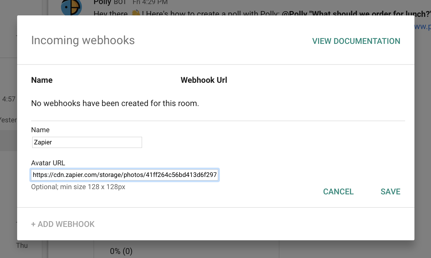 Add webhooks to Hangouts Chat