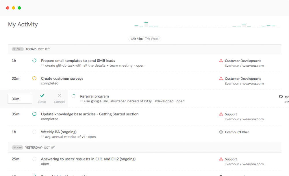 Everhour gives you smart time tracking on project tasks