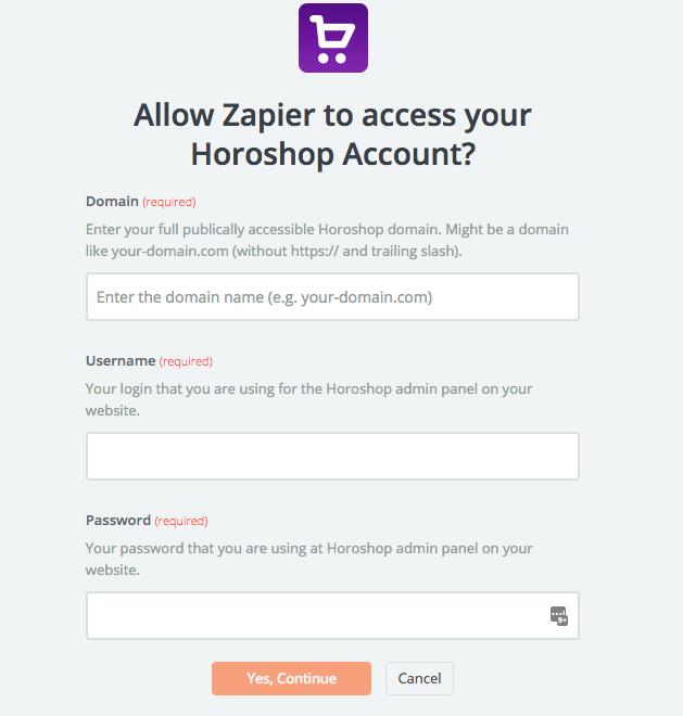 username and password