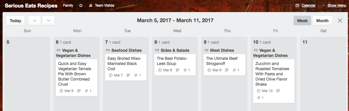 Trello calendar view