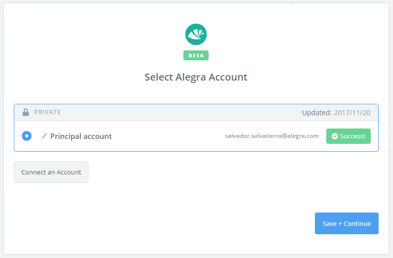 Alegra connection successful