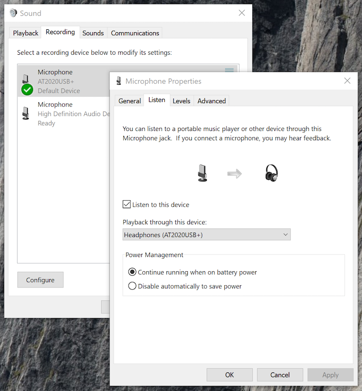 Windows sound recording settings