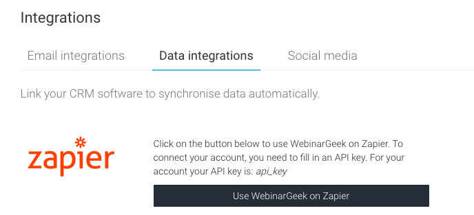 WebinarGeek API Key in account