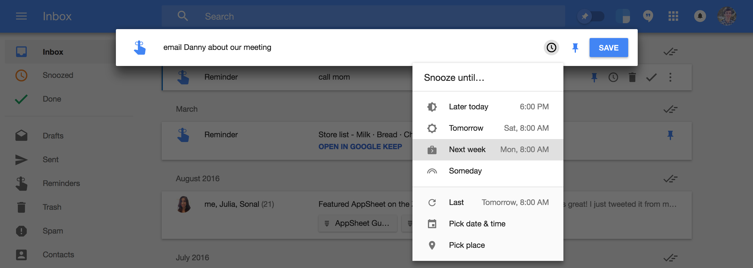 Google Inbox Reminders