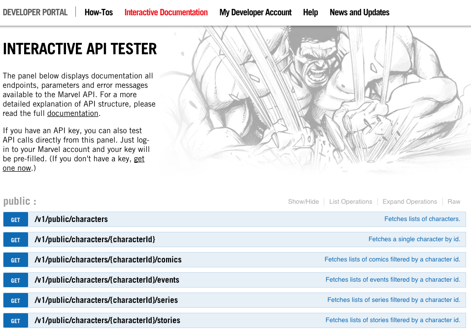 Marvel interactive docs