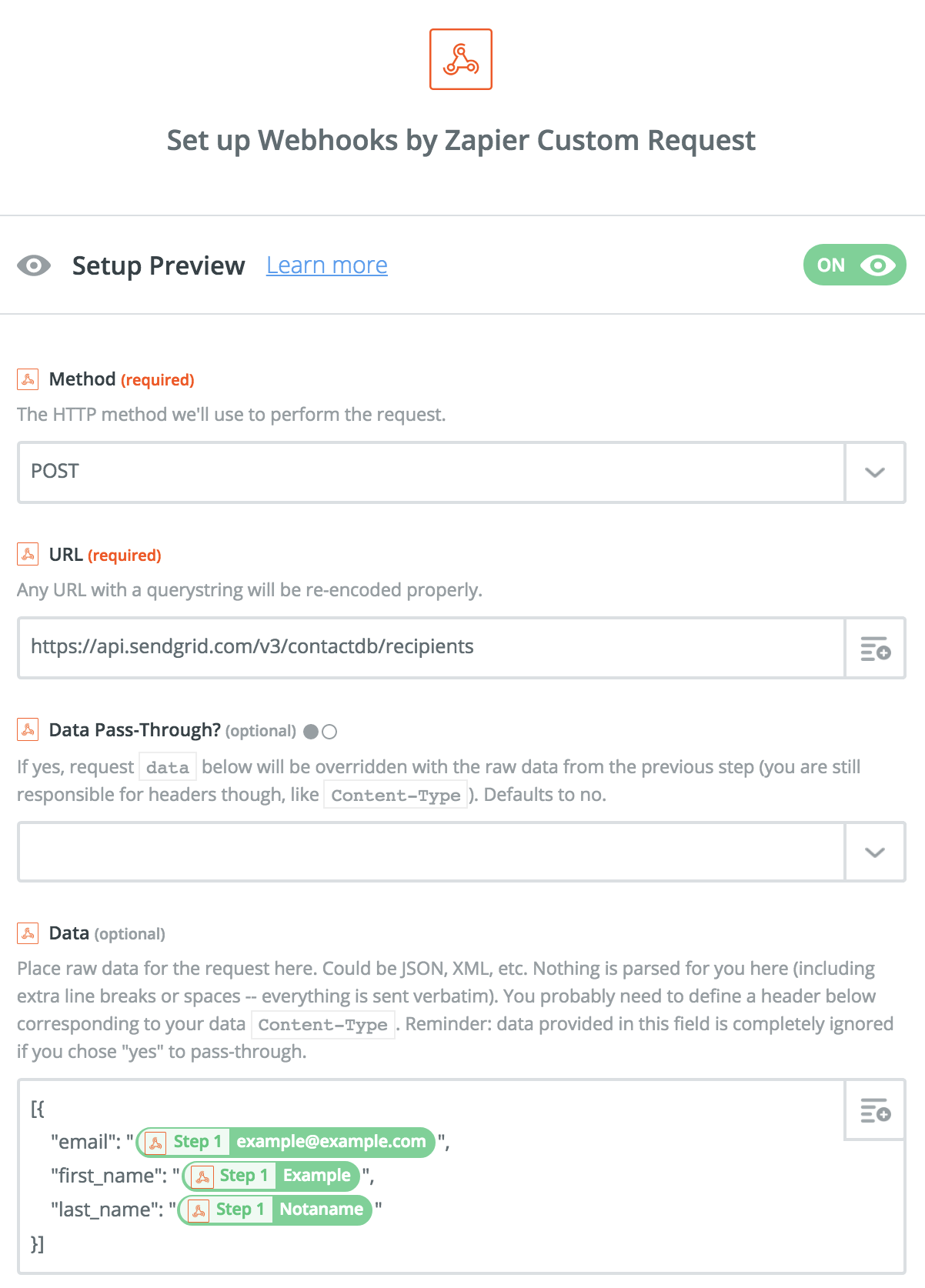 Webhooks call to SendGrid API