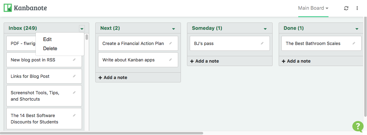 evernote kanban view