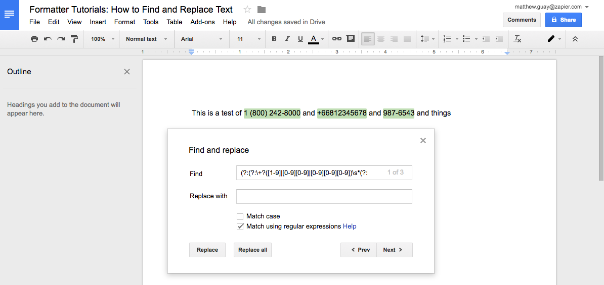 Google Docs regex