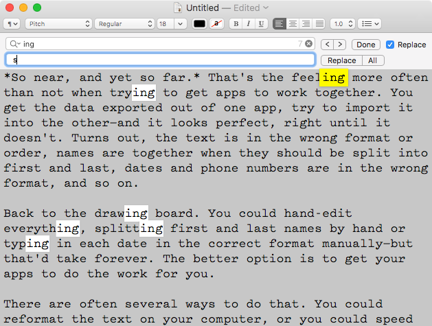 Find and replace in TextEdit on macOS