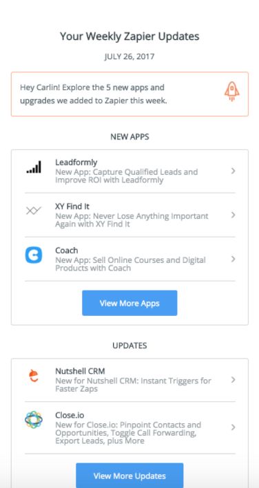 Zapier email featuring Close