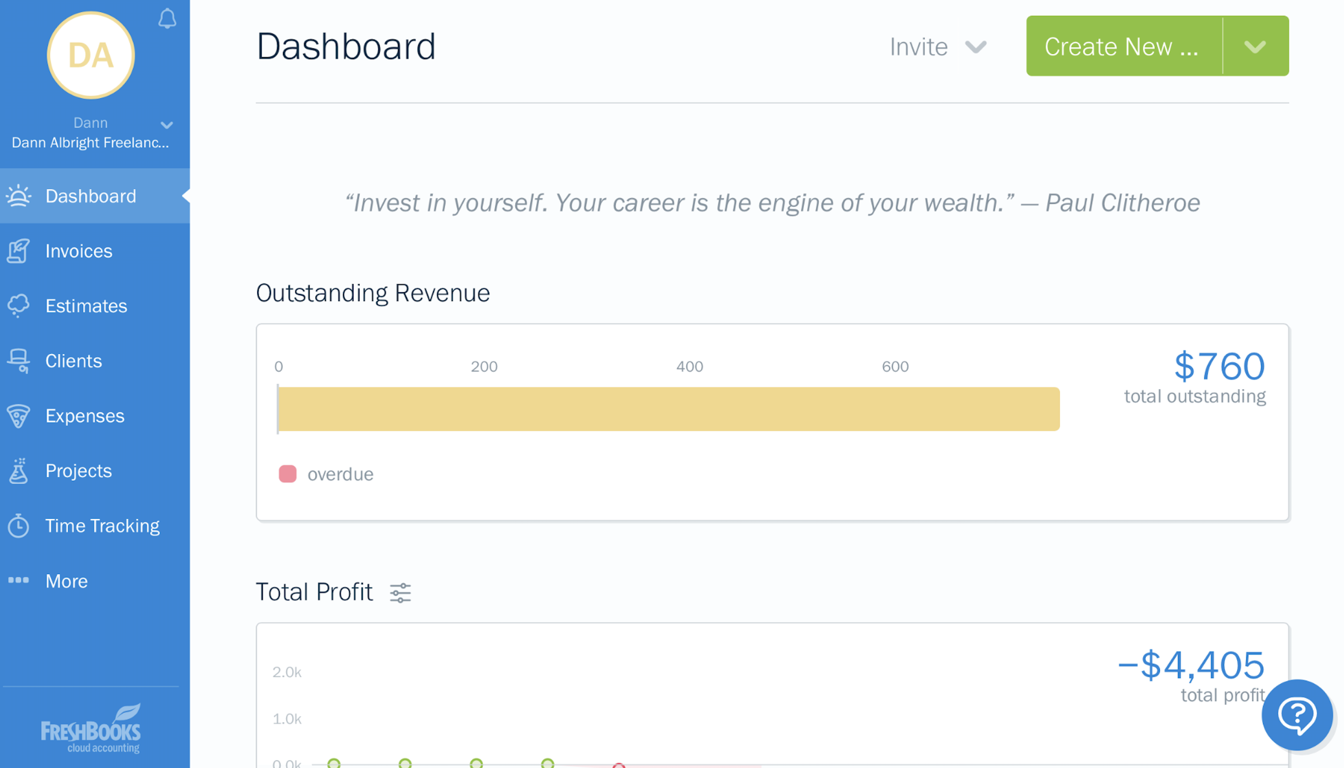 FreshBooks dashboard screenshot