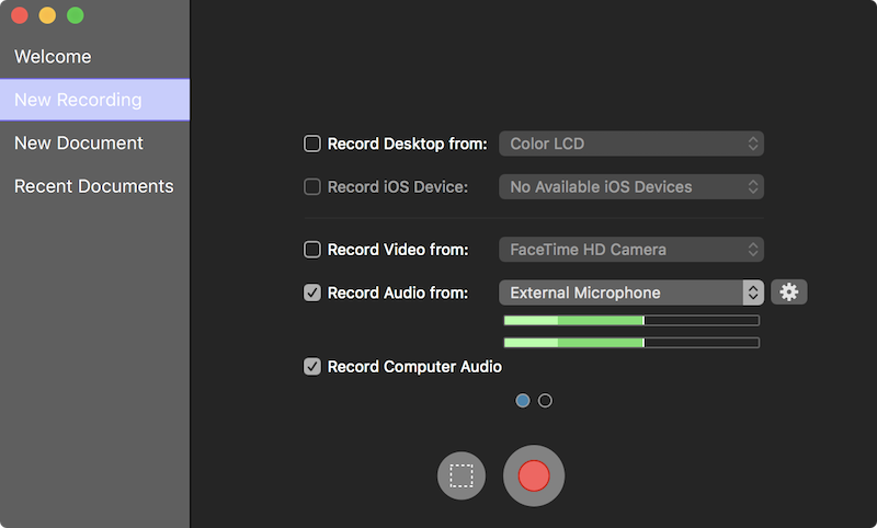 screenflow record audio external microphone