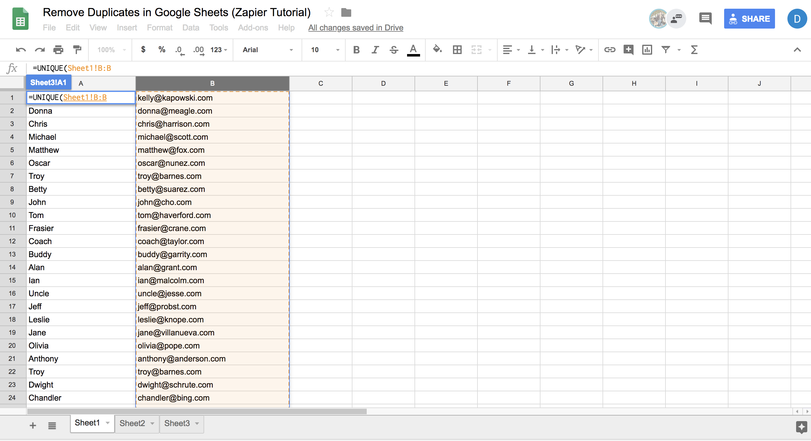 Highlight Column A and the formula autofills.