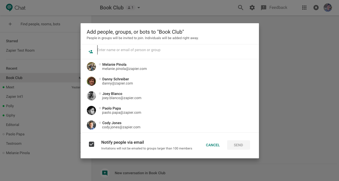 Add people to Hangouts Chat room