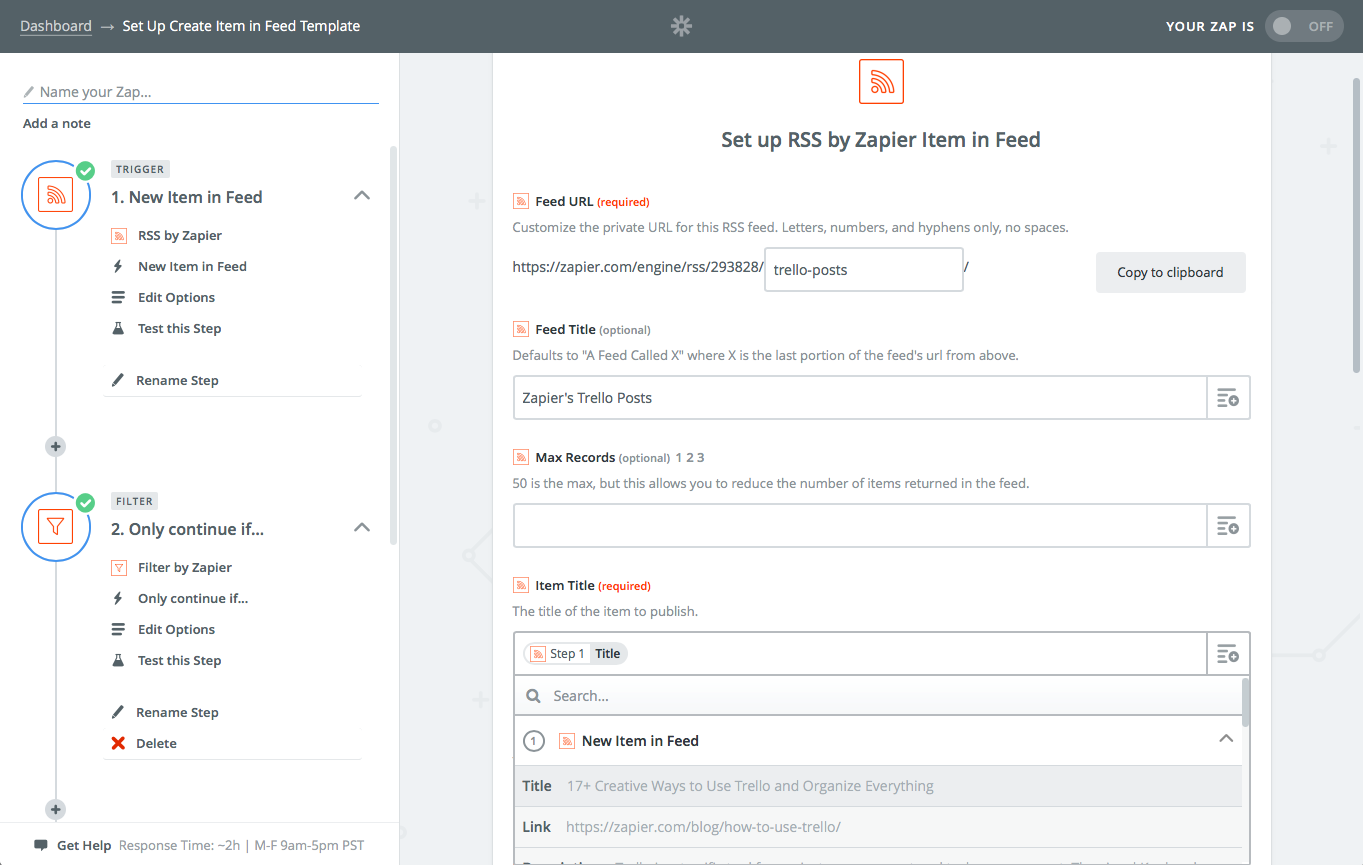 Create new RSS Feed in Zapier