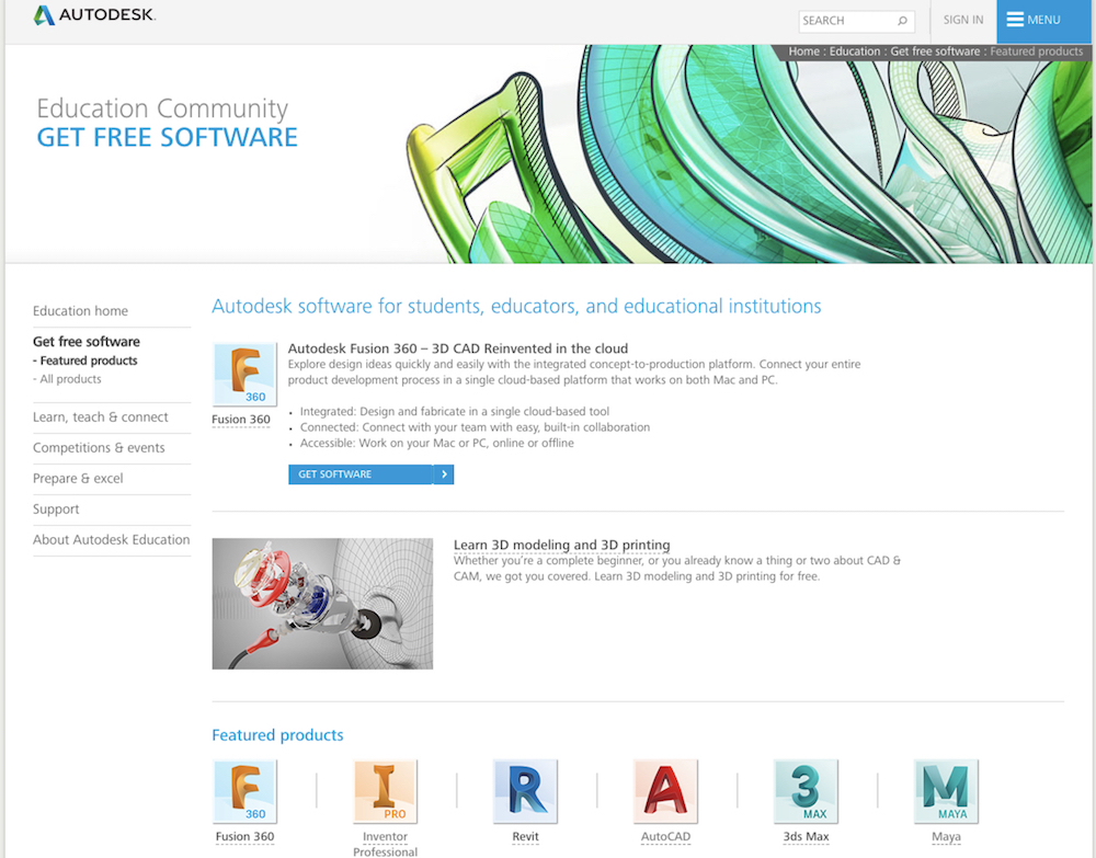 Autodesk gives students free access to their leading software in engineering, product design, 3D modeling, architecture, and more.