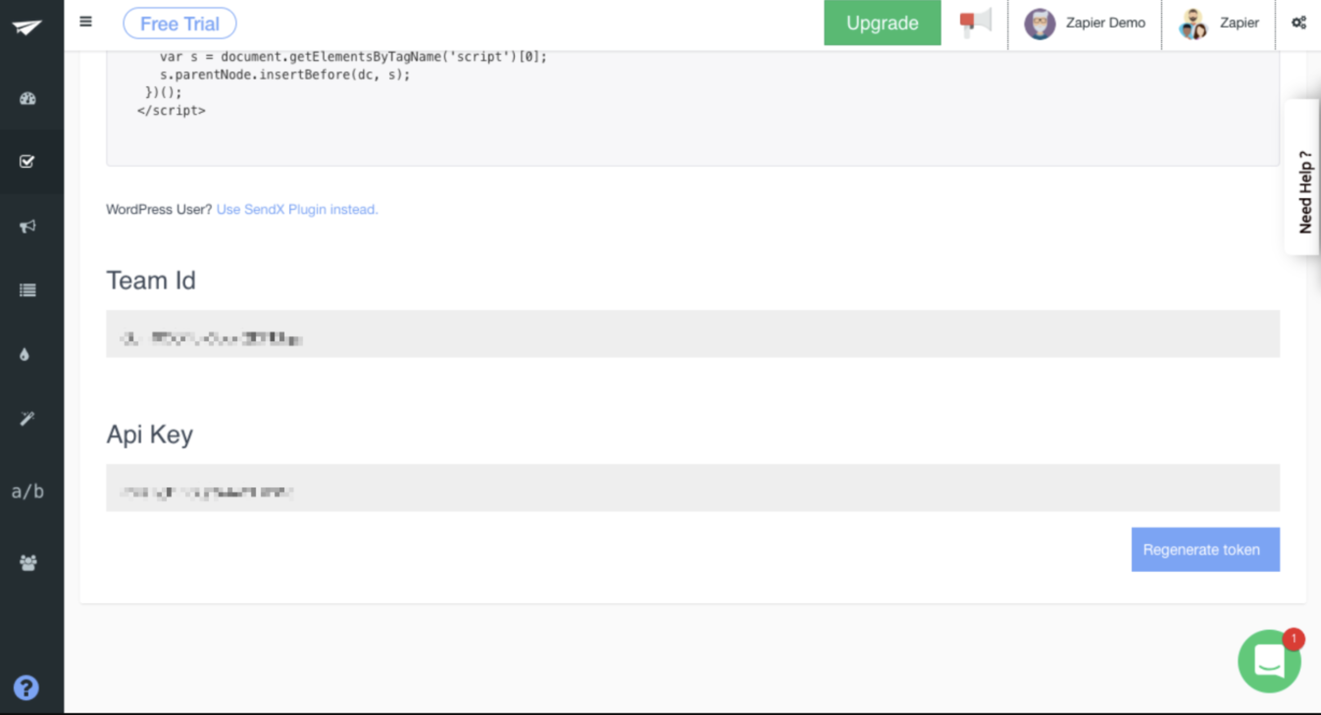SendX API Key in account