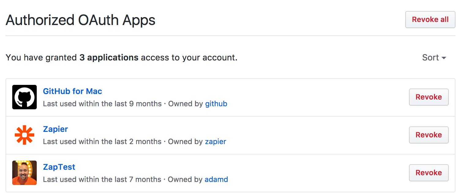 GitHub OAuth revoke screen