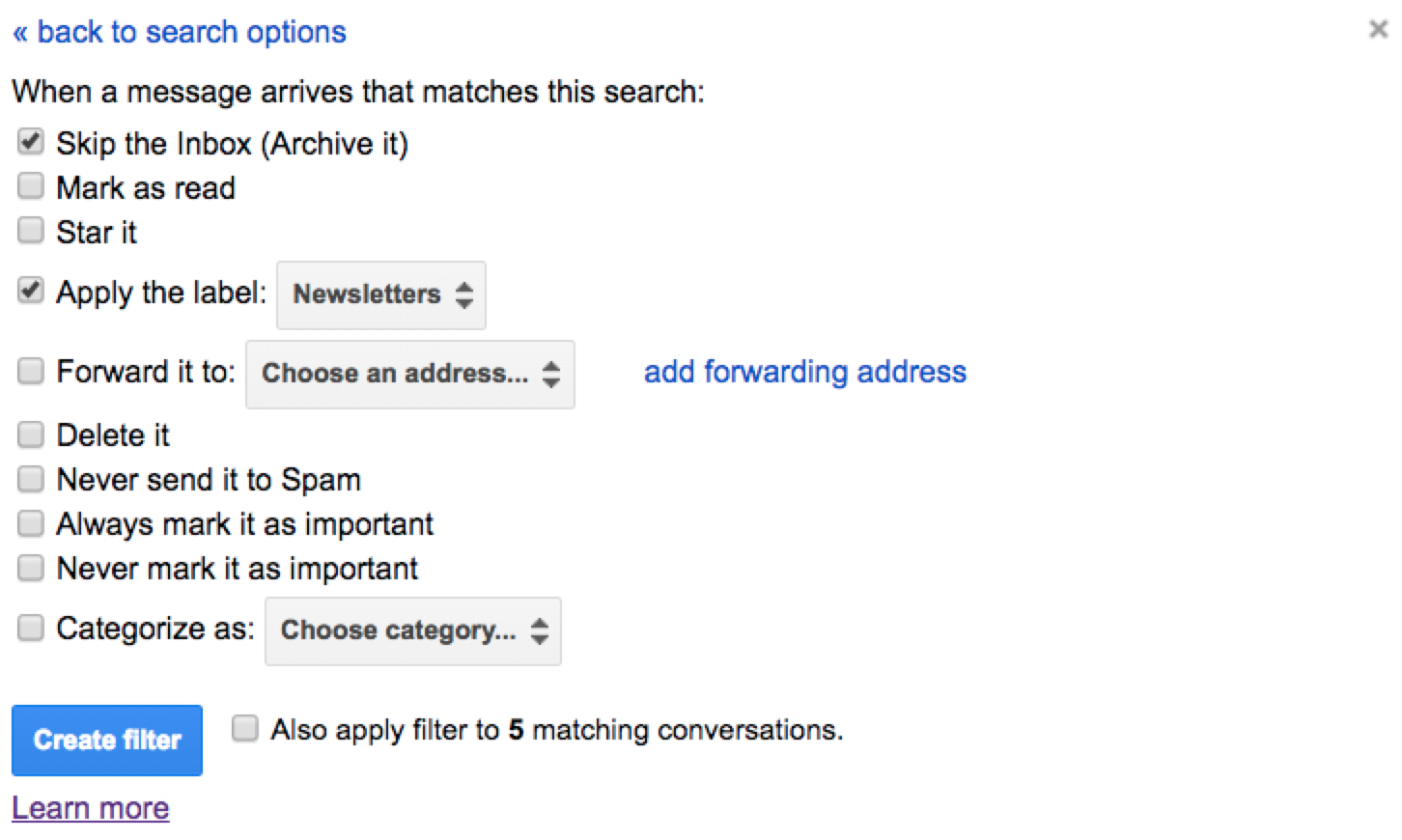 Gmail filter archiving