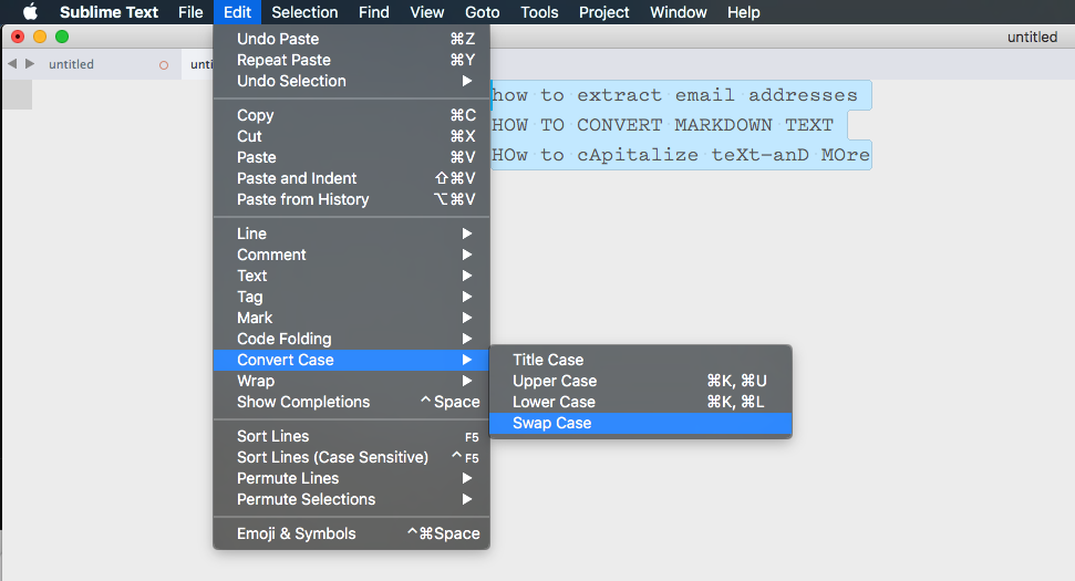 Capitalize text in Sublime Text
