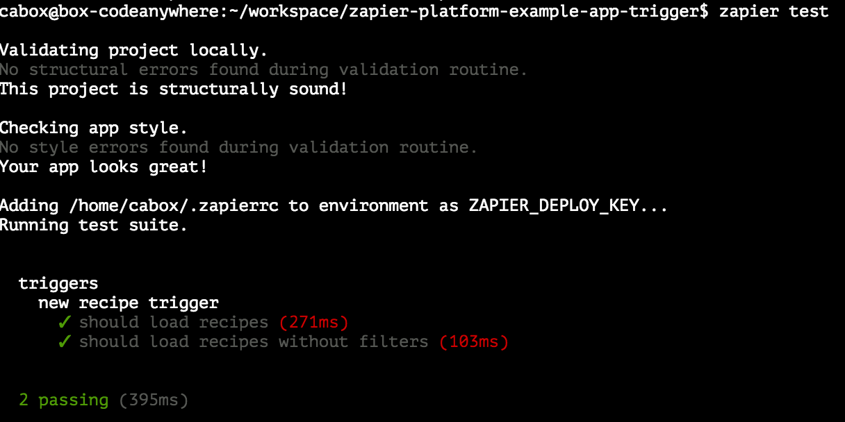 Zapier test on CodeAnywhere