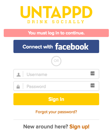 Untappd username and password
