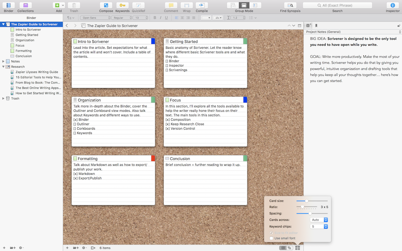 Scrivener Corkboard Mode