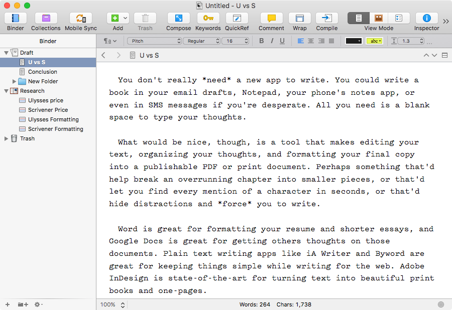 ulysses vs scrivener