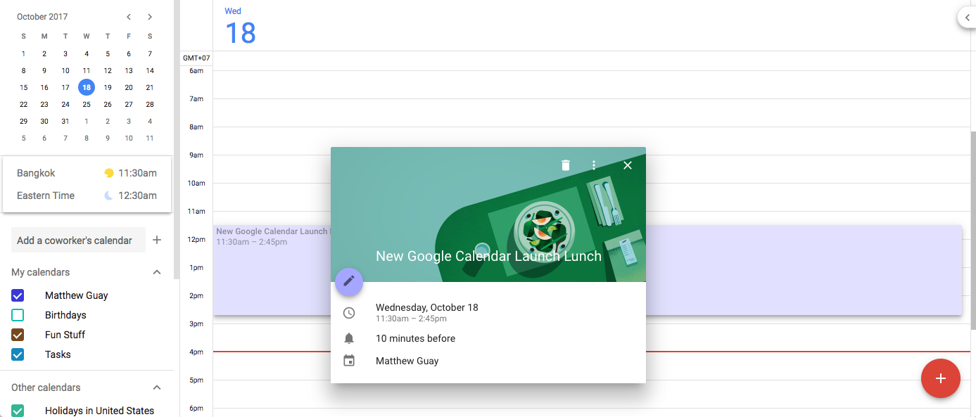 Google Calendar event headers