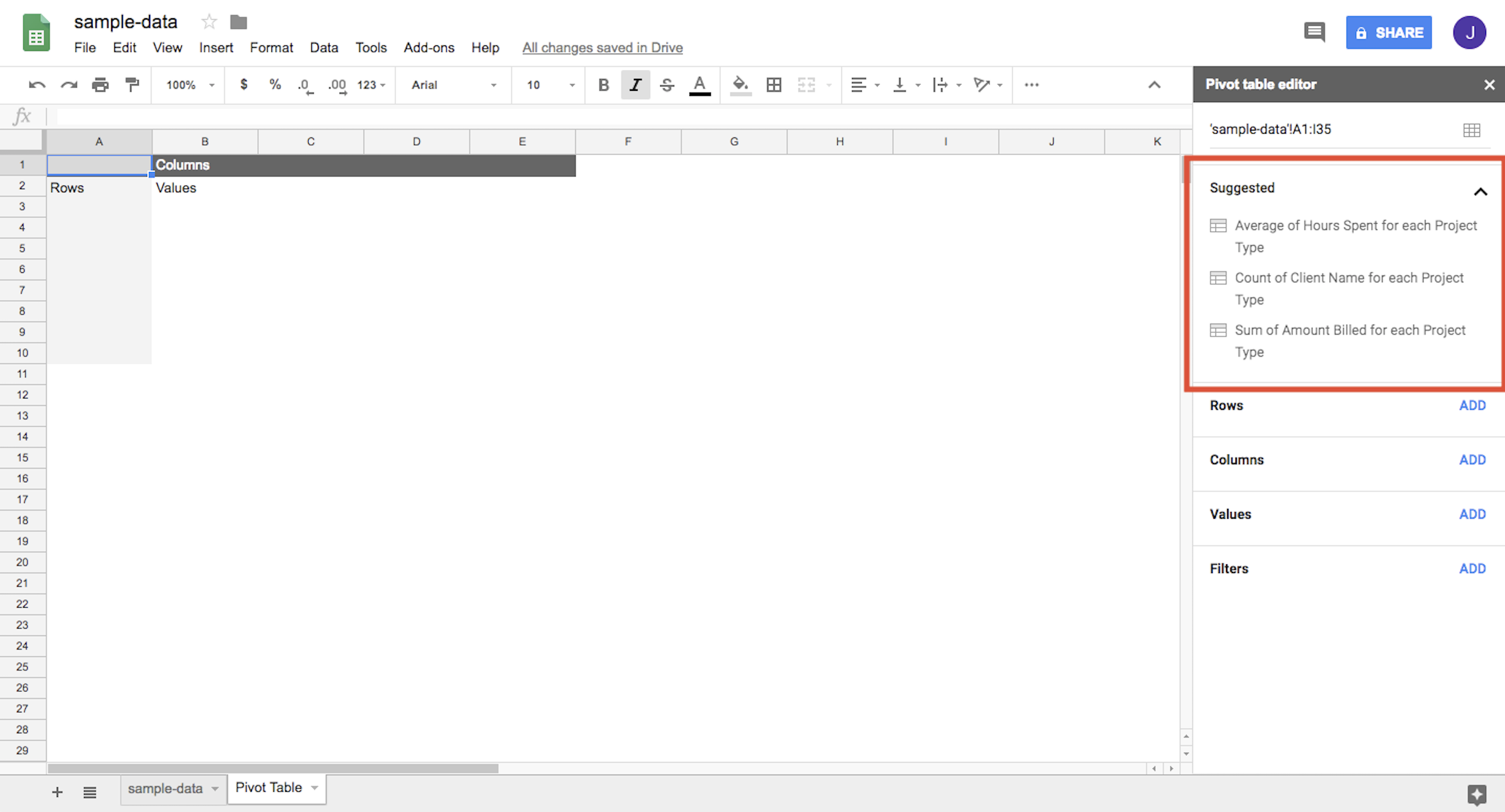 Suggested feature for the pivot table editor on Google Sheets